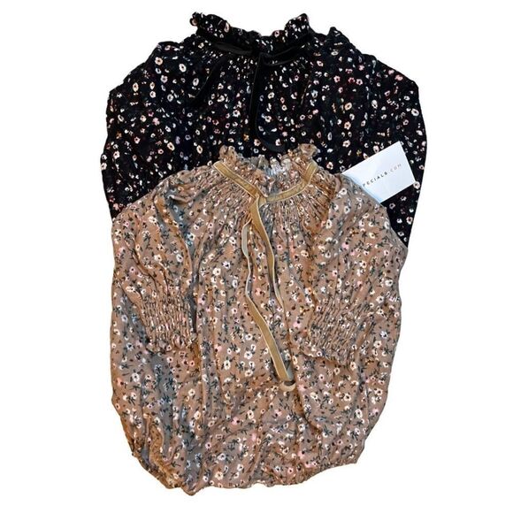Ali specials brown black floral 9-12M set of two long sleeved one piece tops - Picture 3 of 9